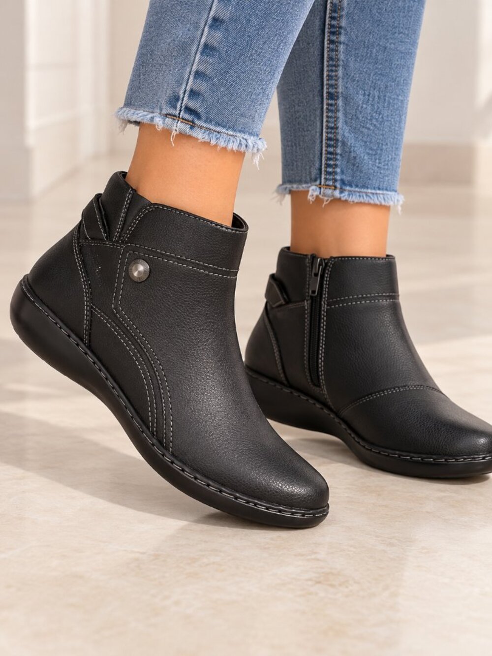 Clarks Ashland Mabel  Black Women's Ankle Booties - Slip-On Comfort